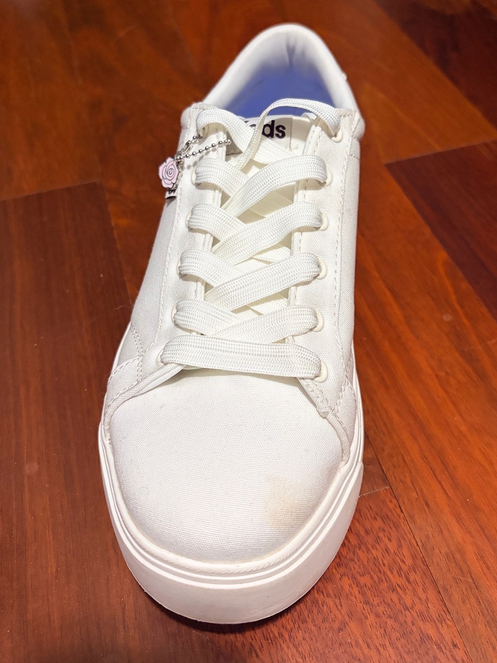 Keds White Canvas Platform Sneakers with Pink Rose Charm - Picture 4 of 10
